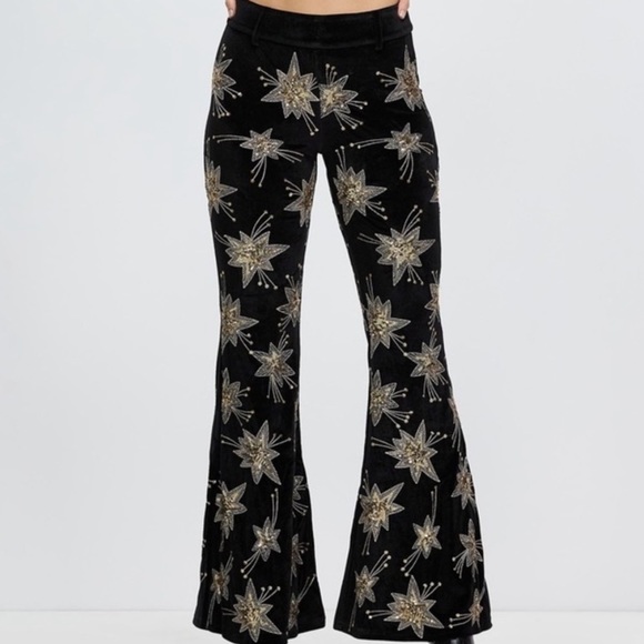 New LENNI x Free People XS Black Sequin Star Embroidered 2-Pc Jacket & Pant Set - Picture 8 of 15